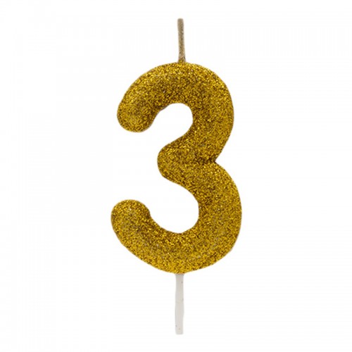 Vela Número 3 Dourado Glitter